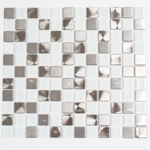 Mosaiktafel Homestile Stahl Crystal Mix weiß 32x30 cm