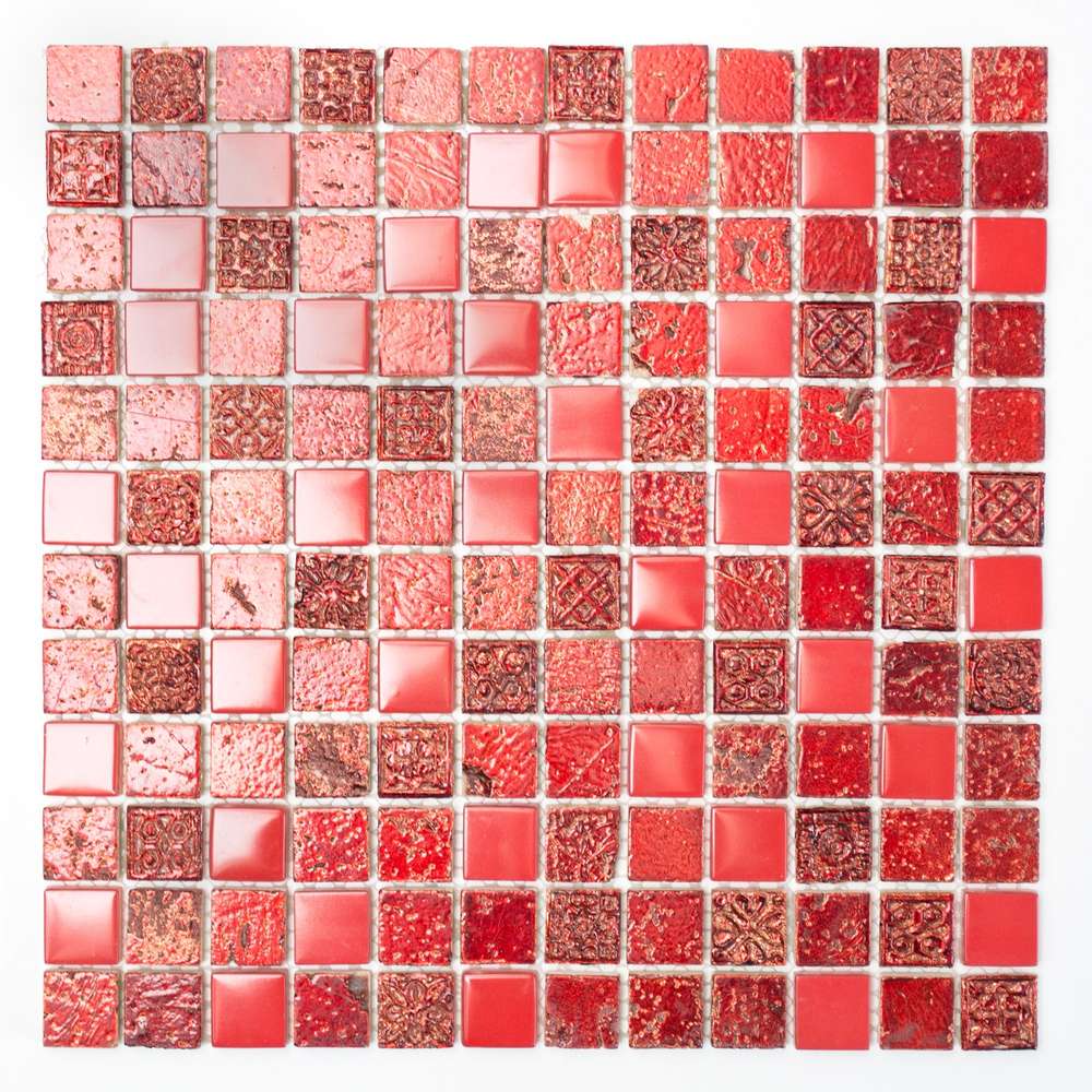 Mosaikmatte Mosaikfliesen Mosaik Quadrat Crystal/Resin mix rot Struktur glänzend 