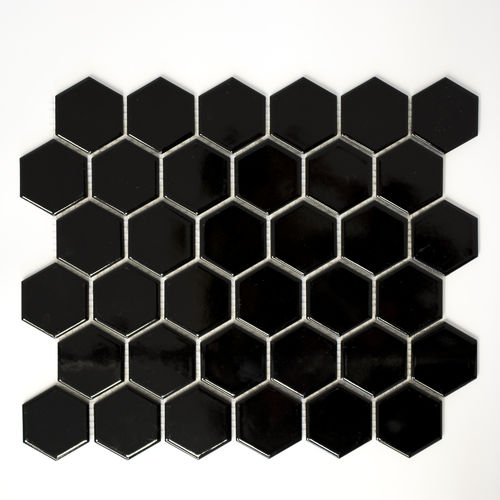 Mosaiktafel Homestile Hexagon uni schwarz glänzend 32x28 cm