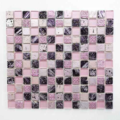 Mosaiktafel Homestile Quadrat Crystal/Stein/Resin mix pink 30x32 cm