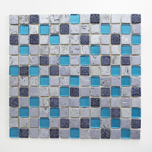Mosaiktafel Homestile Quadrat Crystal/Stein/Resin mix blaugrau 30x32 cm