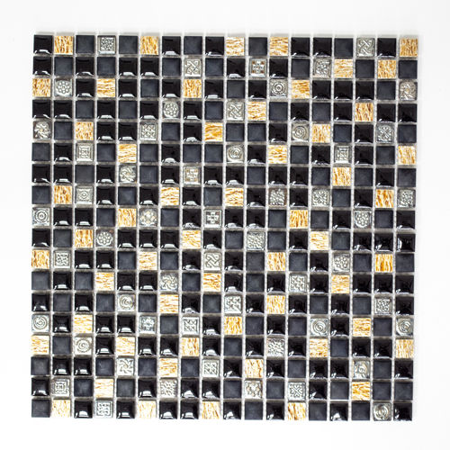 Mosaiktafel Homestile Quadrat Resin/Stein mix schwarz mit Kupfer 30x30 cm