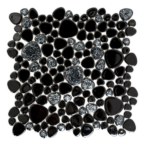 Mosaiktafel Homestile Kiesel uni schwarz glänzend (mit weiß) 28x28 cm