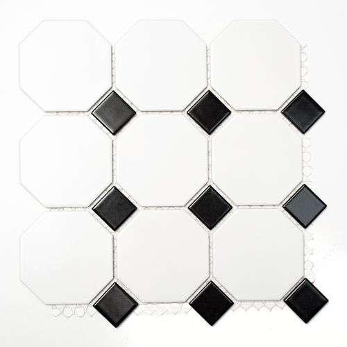 Mosaiktafel Homestile Octa weiß matt mit schwarz glänzend 30x30cm