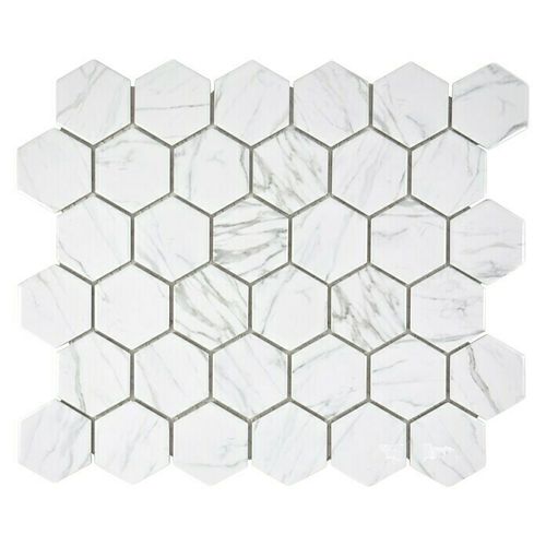 Mosaiktafel Homestile Hexagon Curio Carrara Weiß 32,5x28,1 cm