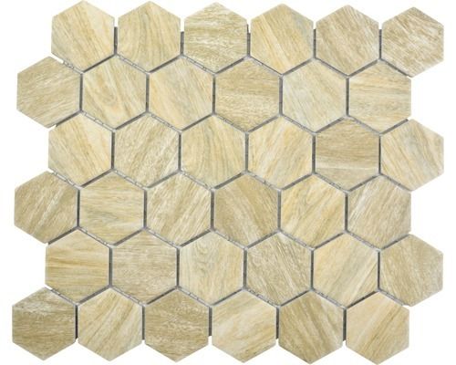 Mosaiktafel Homestile Hexagon Curio Holz Beige 32,5x28,1 cm