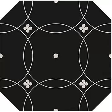 Musterfliese Cevica Tender Decor 1 Black & White 20x20 cm Achteck matt